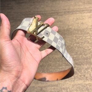 Louis Vuitton Damier Azur Belt – Gold LV Buckle – Men’s Size 90/36
